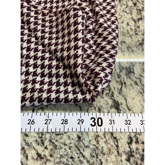 Ann Taylor V-Neck Tunic Sweater XL Burgundy Cream Houndstooth Lagenlook - Picture 7 of 8